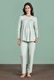 Women's Green Color Half Button Long Sleeve Maternity Pajamas Set C6T4N91