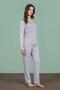 Women's Grey Half Button Long Sleeve Round Neck Pajama Set C2T4N91 - 3
