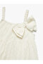 Cotton Square Neck Embroidered A-Line Bow Strap Dress - 3