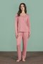 Women's Pink Lace Detailed Long Sleeve Pajama Set C6T6N91 - 2