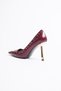 Women's Leather Shoes Gold Detailed High Heels 9 cm Burgundy Fiorra - 5