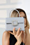Silver Glitter Women's Small Evening Bag with Chain Strap, Silver Accessory Detail Shoulder and Hand Bag - 3
