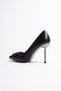 Women's Leather Shoes Platinum Buckle High Heels 9 cm Black Olivine - 5