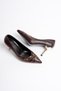 Aurina Women's Brown Wrinkled Patent Leather High Heeled Shoes with Gold Accessories (8cm) - 4
