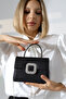 Black Glitter Women's Small Evening Bag with Chain Strap and Silver Accessory Detail Shoulder and Hand Bag - 6