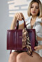 Burgundy Women's Bag Large Size Zippered Leopard Scarf Detail - Cross Strap Shoulder and Hand Bag - 4