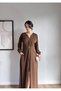 Women's Coffee Long Sleeve Metal Buckle Slit Maxi Dress