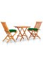3 Piece Bistro Set with Green Cushions Solid Teak Wood