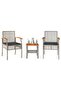 3 Piece Bistro Set with Cushions Grey Poly Rattan Acacia Wood
