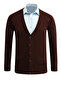Men's Buttoned Burgundy Cardigan with Pockets Solid Color Steel Knit Classic Fit - 5200m