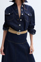 Women's Dark Indigo Jean Shirt with Stitching Detail and Pockets - 4