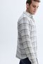 Men's Ecru Plaid Regular Fit Long Sleeve Shirt - 4