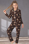 Mother-Daughter Matching Outfit (Sold Separately) Teddy Bear Pattern Shirt Collar Brown Pajama Set