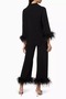 Party Viskon Pajama Set Two Piece with Feather Detail, Black - 4