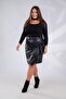 121893 Women's Plus Size Side Tie Faux Leather Skirt Black - 2