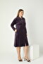 Velvet Winter Collared Stone Detailed Pocketed Plus Size Zippered Dress - 3