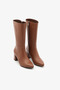 Tan Genuine Leather Side Zipper Heeled Short Women's Boots - 2