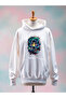 Printed Cotton 3 Thread Oversized White Sweatshirt