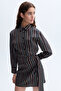 Women's Black Striped Shirt Collar Wrap Mini Dress - 4