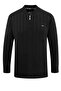 Men's Lined Knitwear Black Coat with Stand Collar Steel Knit Pattern Classic Fit - 5209t