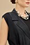 Fabric Garnished Belted Long Knit Vest Black - 4