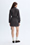 Women's Black Striped Shirt Collar Wrap Mini Dress - 2