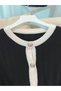 Women's Black and White Ribbon Detailed Buttoned Knitwear Cardigan - 2