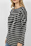 Striped Low Sleeve Women's Blouse - Cream-Dark Blue Striped - 3