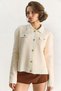 Women's Bone Shirt Collar Gold Buttoned Pocket Detailed Knitwear Cardigan Th251044 60283570