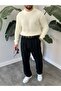 Men's Oversized Lightweight Loose Knitwear Self-Striped Crew Neck Knitted Sweater - 3