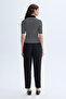 Women's Black Striped Polo Collar Button Detailed Knit Sweater - 2