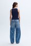 Women's Indigo Loose Fit Jean Trousers with Stitching Detail - 2
