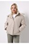 Regular Fit Hooded Zippered Lined Detachable Hood Women's Beige Coat