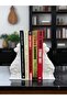 Classic Motif Decorative Book Holder-Marble Look Set of 2-Stylish Bookshelf Accessory