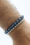 Men's Bracelet with Steel Lock Double Look Blue and Silver Hematite Stone Chain - 3