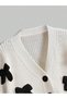 White Women's Cardigan with Black Ribbon Detail - 3