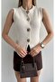 Gold Buttoned Trendy Snap Fastener Knit Vest - 5