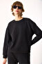 Women's Rhona Crew Neck Regular Fit 3 Thread Sweatshirt 100% Cotton - Black - 7