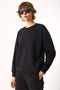 Women's Rhona Crew Neck Regular Fit 3 Thread Sweatshirt 100% Cotton - Black - 3