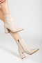 Women's Short Side Zipper Heeled Beige Shoes - 2