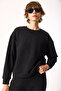 Women's Rhona Crew Neck Regular Fit 3 Thread Sweatshirt 100% Cotton - Black - 6