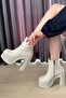 Women's Cream 12 cm Platform Heeled Zippered Boots - 3