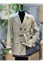 Men's Regular Fit Beige Double-Breasted Trench Coat with Belt (Removable) Mid-Length Lycra Fabric - 3