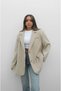 Stone Color Oversize Blazer Jacket with Ornamental Pockets