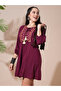 Burgundy Embroidered Yoke Workwear Mini Dress