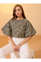 Green Floral Print Puff Sleeves Crop Top