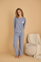 Blue Embroidered Towel Fabric Knitted Pajama Set25226007 - 2