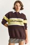 Women's Brown Polo Collar Buttoned California Letter Embroidery Detail Oversize Sweatshirt 10009 60283563