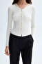 Women's Ecru Button Detailed V-Neck Knitwear Cardigan - 4