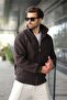 Smoked Zippered Stand Collar Men's Fleece Cardigan E7166 - 4